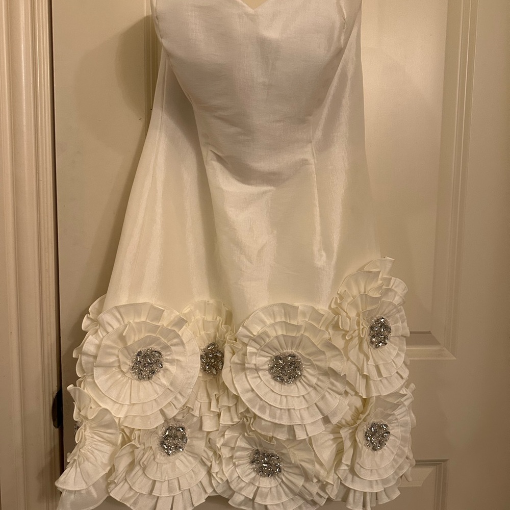 Jovani Strapless White Dress with Silver Accents